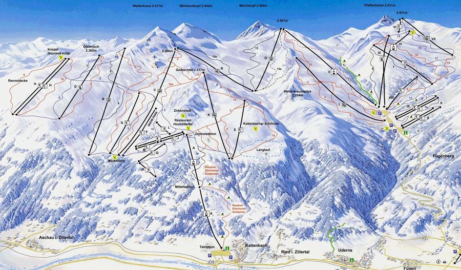 Карта горнолыжного курорта ФЮГЕН Австрия